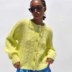 Ganni Lemon Cable Knit Cardigan Size M